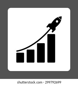 Startup sales icon. Vector style is black and white colors, flat rounded square button on a gray background.