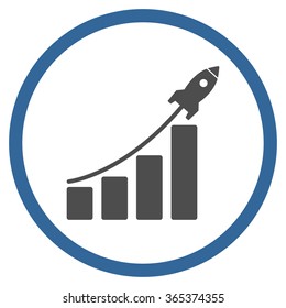 Startup Sales vector icon. Style is bicolor flat circled symbol, cobalt and gray colors, rounded angles, white background.