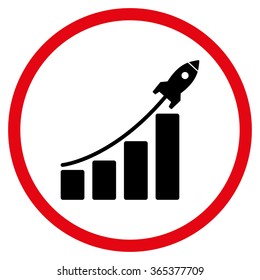 Startup Sales vector icon. Style is bicolor flat circled symbol, intensive red and black colors, rounded angles, white background.