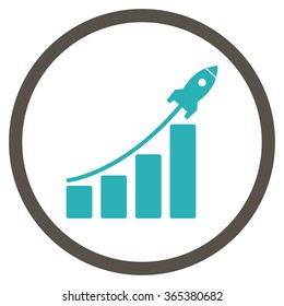 Startup Sales vector icon. Style is bicolor flat circled symbol, grey and cyan colors, rounded angles, white background.