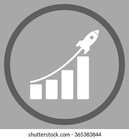 Startup Sales vector icon. Style is bicolor flat circled symbol, dark gray and white colors, rounded angles, silver background.