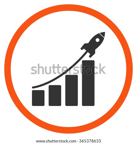 Startup Sales vector icon. Style is bicolor flat circled symbol, orange and gray colors, rounded angles, white background.