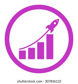 Startup sales vector icon. This rounded flat symbol is drawn with violet color on a white background.