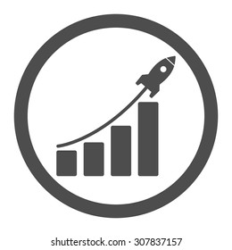 Startup sales vector icon. This rounded flat symbol is drawn with gray color on a white background.