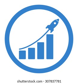 Startup sales vector icon. This rounded flat symbol is drawn with cobalt color on a white background.