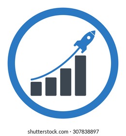 Startup sales vector icon. This rounded flat symbol is drawn with smooth blue colors on a white background.