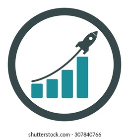Startup sales vector icon. This rounded flat symbol is drawn with soft blue colors on a white background.