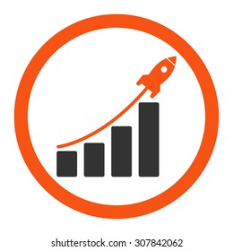 Startup sales vector icon. This rounded flat symbol is drawn with orange and gray colors on a white background.