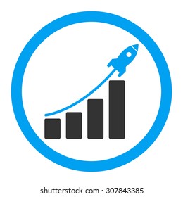 Startup sales vector icon. This rounded flat symbol is drawn with blue and gray colors on a white background.