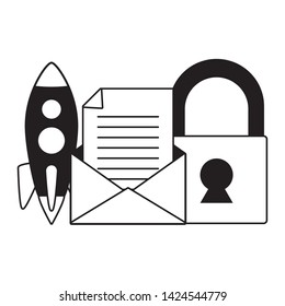 startup security newsletter send email vector illustration