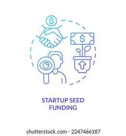 Icono de concepto de gradiente azul de financiación inicial. Ilustración de línea delgada de ideas abstractas de programas para pequeñas empresas. Crecimiento del ingreso personal. Dibujo de contorno aislado. Se usa una fuente Myriad Pro-Bold