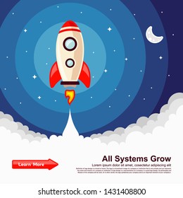 Startup Simple Rocket web design, Responsive web design flat vector, design technology template