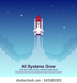 Startup Simple Rocket web design, Responsive web design flat vector, design technology template
