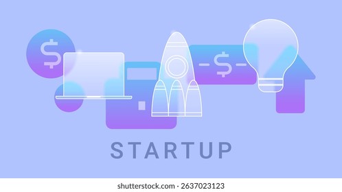 Startup simple vector composition. Glass morphism concept illustration