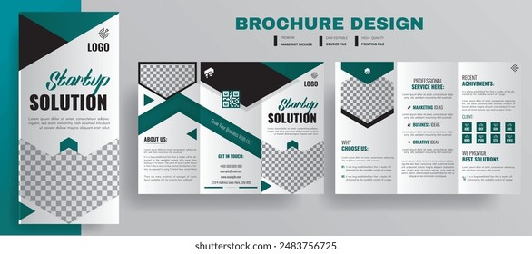 Startup Solution tri fold brochure template, Corporate uses brochure design, Creative and Professional tri fold brochure vector design. brochure template.