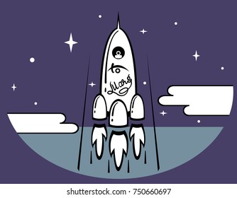 Start-up of space rocket. Flat design, concept of business product for market, technology, space industry or business.