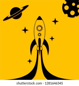 startup space rocket with yellow background