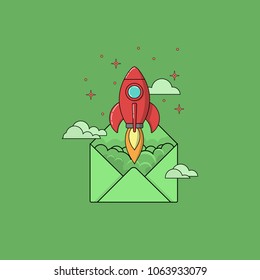 The startup. Space sending letters.