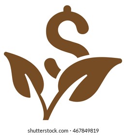 Startup Sprout icon. Vector style is flat iconic symbol with rounded angles, brown color, white background.