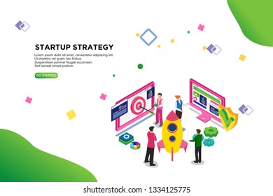 startup strategy isometric vector illustration concept. can use for, template, ui, landing page,  hero header, mobile app, banner, poster, flyer - Vector