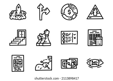 Juego de iconos simple del vector de la línea de estrategia de inicio