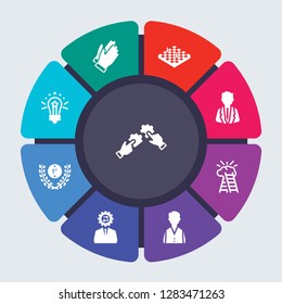 startup strategy and vector template for infographics. Business concept with 9 options, steps, parts, segments. Banner infographic cycling diagram, round chart, Collaboration, Clap icons