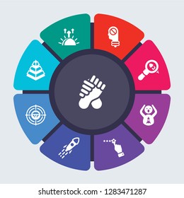 startup strategy and vector template for infographics. Business concept with 9 options, steps, parts, segments. Banner infographic cycling diagram, round chart, Rivalry, Rise, Restrict icons