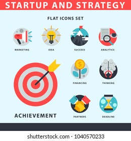 Startup and strategy web busines icon set for websites ui management finance start up vector illustration.