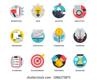 Startup and strategy web busines icon set