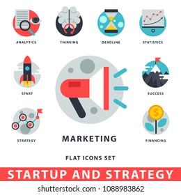 Startup and strategy web busines icon set for websites ui management finance start up vector illustration.