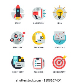 Startup and strategy web busines icon set for websites ui management finance start up vector illustration.