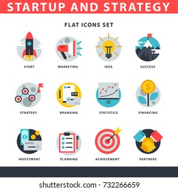 Startup and strategy web busines icon set for websites ui management finance start up vector illustration.