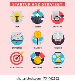 Startup and strategy web busines icon set for websites ui management finance start up vector illustration.