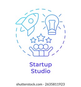 Startup studio blue gradient concept icon. Teamwork, collaboration. Resources allocation. Round shape line illustration. Abstract idea. Graphic design. Easy to use in infographic, brochure