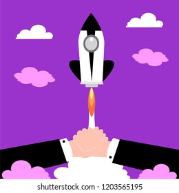 Startup or success business concept. Business handshake. Vector graphic illustration.