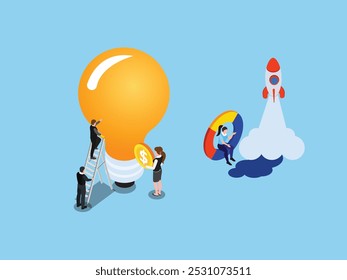 Startup Success: From Idea to Launch 3d isometric vector illustration