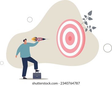 Startup success target, launch new product aim for win business achievement, marketing goal or target, project plan concept.flat vector illustration.