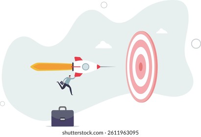 Startup success target, launch new product aim for win business achievement, marketing goal or target, project plan concept.flat character life .