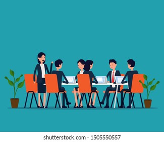 Startup team meeting. Vector illustration marketing group concept,  Happy flat cartoon character style