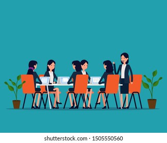 Startup team meeting. Vector illustration marketing group concept,  Happy flat cartoon character style