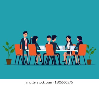 Startup team meeting. Vector illustration marketing group concept,  Happy flat cartoon character style