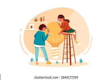 Startup team searching for new ideas Vector Illustration concept. Flat illustration isolated on white background.
