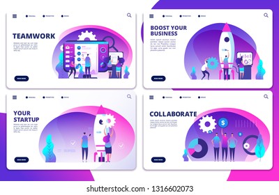 Startup, team work, collaborate vector landing page templates