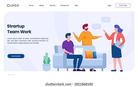 Startup team work landing page website illustration flat vector template
