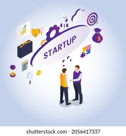 Startup teamwork 3d isometric vector illustration concept for banner, website, landing page, ads, flyer template