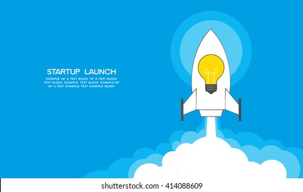 Startup template. Illustration of a rocket taking off, the bulb icon and text. File is saved in AI10 EPS. 