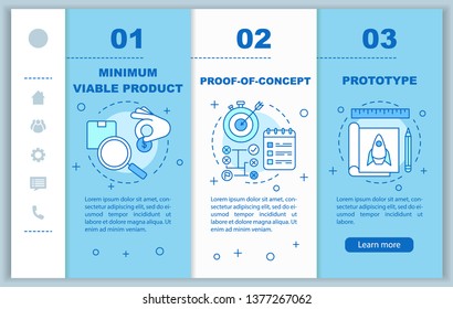 Startup testing onboarding mobile web pages vector template. Product test. Responsive smartphone website interface idea with linear illustrations. Webpage walkthrough step screens. Color concept