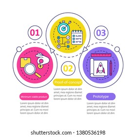 Startup testing vector infographic template. Business presentation design elements. Data visualization with three steps and options. Process timeline chart. Workflow layout with linear icons