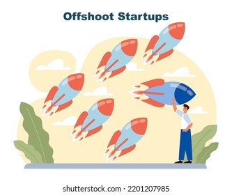 Startup types. New business, project development and establishment to create unique product or service. Offshoot startup. Flat vector illustration