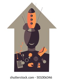 start-up, up, business, concept, cloud, technology, innovation, creative, rocket, idea, illustration, modern, flat, flight, vector, rocketship, success